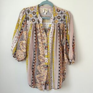 Fig and Flower Boho 3/4 Sleeve Blouse Size Large